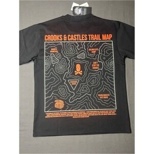 Crooks & Castles Black Tee with Red Skull & Crossbones Cowboy Embroidered Men S